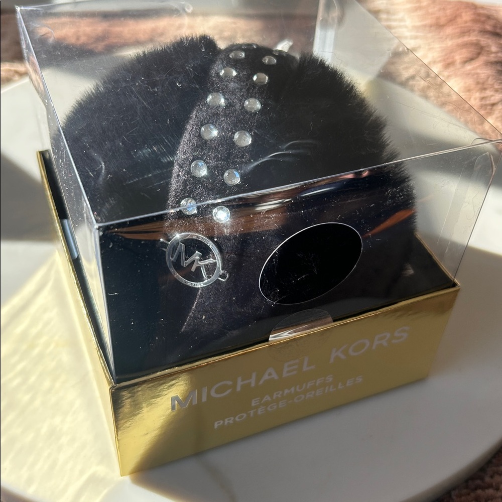 Michael Kors Rhinestone Faux Fur Earmuffs Black
